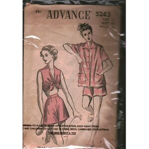 Vintage Advance 5243 Sewing Pattern Womens Bra Top Shorts Jacket Pajamas Size 12